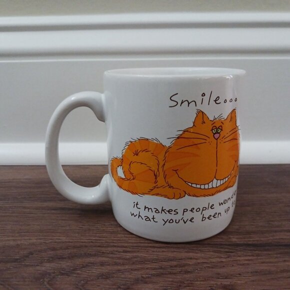 Vintage Carlton Cards Stoneware Orange Smiling Cat Coffee Mug Funny 10 oz - Picture 2 of 4